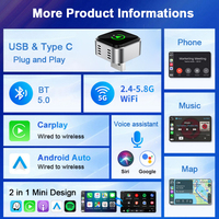 Adaptador Inalámbrico 2 en 1 Universal para Carplay y Android Auto, Mini Dongle USB con Dos Cables de Conducción Térmica