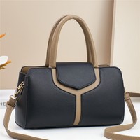 Sac à main Boston en cuir PU avec poignée supérieure pour femme, grande capacité, sac à bandoulière avec garniture contrastante
