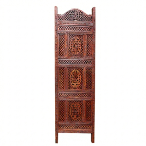 Hand Carved Brown Wooden Contemporary Room Divider Single Panel Folding Partition Privacy <b>Screen</b> Multi-Functional for Office - Product Image 1