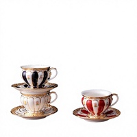 Offre Spéciale – Ensemble de café style américain avec assiette individuelle couronne en porcelaine fine dorée, compatible lave-vaisselle – Idéal pour la rentrée scolaire, les cadeaux et l'usage domestique
