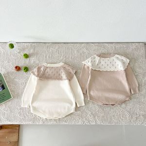 Combinaison en tricot ajouré de style coréen pour bébé Angou, col à volants, <span class=keywords><strong>pull</strong></span>-over, barboteuse en coton pour <span class=keywords><strong>fille</strong></span> - Product Image 3