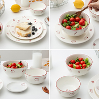 Service de table en porcelaine blanche style dessin animé mignon, vaisselle en porcelaine fine de style campagnard personnalisée, coffret cadeau avec kit d'ustensiles