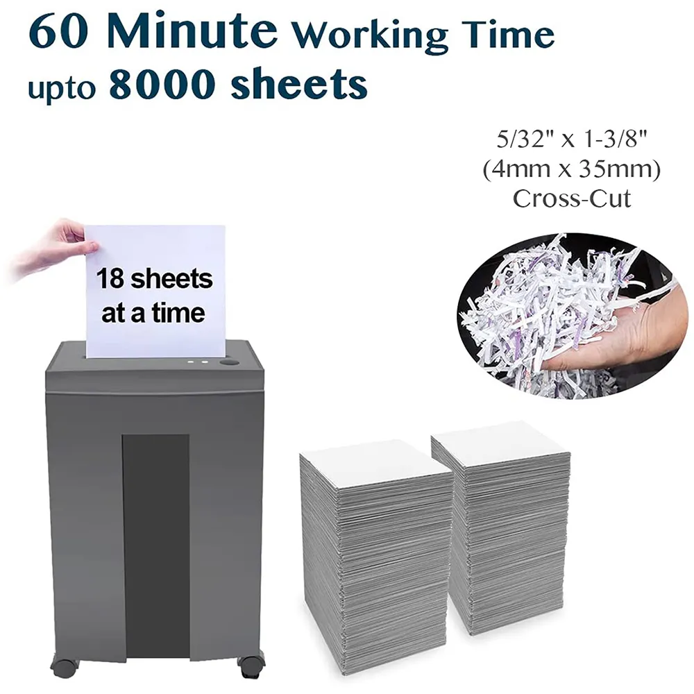 WOLVERINE 18-Sheet 60 Mins Running Time Cross Cut Paper shredder for Home Office Heavy Duty High Security Level P-4 Grey