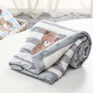 For Four Seasons <strong>Teddy</strong> Embroidered Baby Blanket <strong>Double</strong> Layers Flannel <strong>Fleece</strong> Infant Small Blanket - Product Image 4