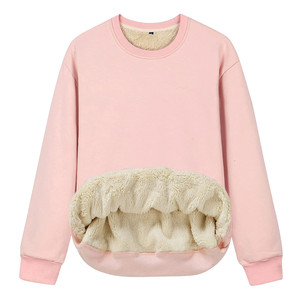 Sweat-shirt à capuche rond uni en coton polyester en gros, logo brodé, hiver chaud, imperméable, polaire sherpa, pull pour femme - Product Image 2