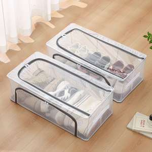 가정용 방진 스틸 프레임 신발 보관함 주최자 접이식 침대 아래 손잡이가있는 보관함 - Product Image 5