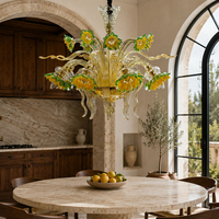Lustre en verre style européen en forme de tournesol avec structure métallique pour la décoration de la maison, luminaire de plafond