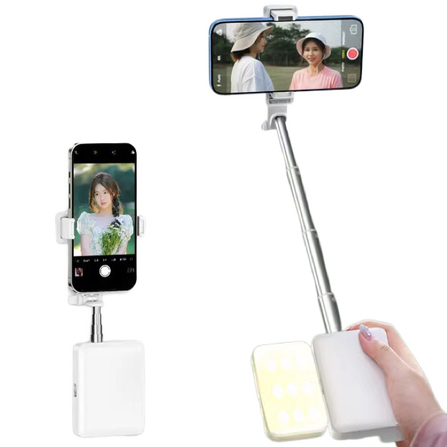 Foldable Remote Mini Selfie Stick with Tripod Stand & Fill Light Handheld Phone Grip for Smartphone Mobile Photography