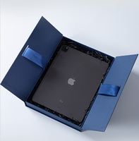 En stock, boîte cadeau rigide en forme de livre, bleue, à couvercle rabattable, écologique, portable, pour l'emballage de bijoux et de montres
