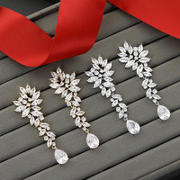 Boucles d'oreilles pavé de luxe nuptial, bijou de mariage en cristal CZ, en zircone cubique, lustre de mariée, pour femmes