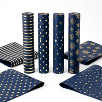Rouleau de papier cadeau de Noël bleu marine enduit avec feuille d'or, emballage de luxe pour cadeaux de fêtes