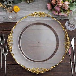 Assiettes de présentation transparentes acryliques Reef Gold Rim Assiettes à dîner en plastique jetables pour <span class=keywords><strong>assiette</strong></span> de mariage - Product Image 1