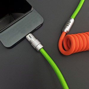Carcasa de aleación de aluminio espiral rizado nailon trenzado tipo C PD100W <span class=keywords><strong>Cable</strong></span> DE DATOS <span class=keywords><strong>USB</strong></span> resorte en espiral <span class=keywords><strong>Cable</strong></span> de carga tipo C para <span class=keywords><strong>Iphone</strong></span> - Product Image 5