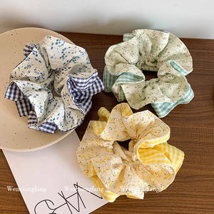 Chouchou floral à carreaux de style forêt pour femmes haut de gamme élégant <span class=keywords><strong>chignon</strong></span> corde à cheveux Style campagnard français tissu cravate à cheveux - Product Image 1