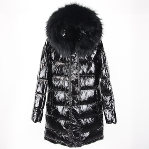 Long Style brillant noir vers le bas manteau femmes hiver mode réel duvet de canard veste moelleux raton laveur col de <span class=keywords><strong>fourrure</strong></span> veste - Product Image 1