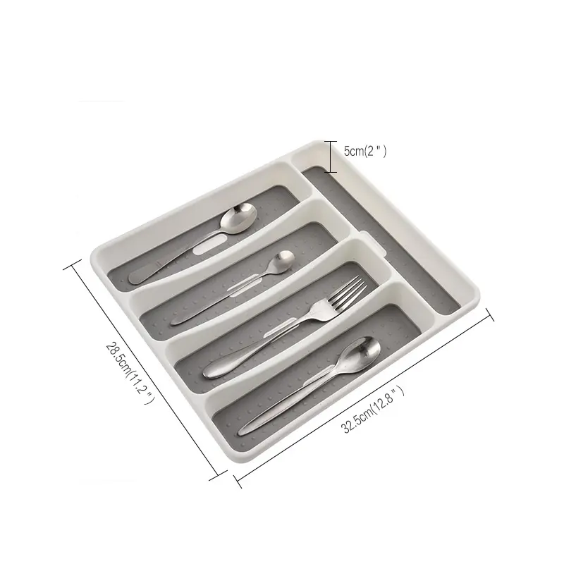 Classic Large Silverware Tray 5Compartments Kitchen Drawer Organizer with Soft-Grip Lining and Non-Slip Rubber Feet
