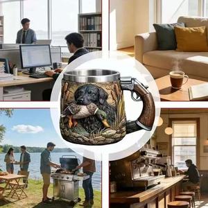 Mug isotherme en acier inoxydable Duck Dog avec couvercle et poignée, idéal pour les chasseurs et les adultes – Cadeau - Product Image 3
