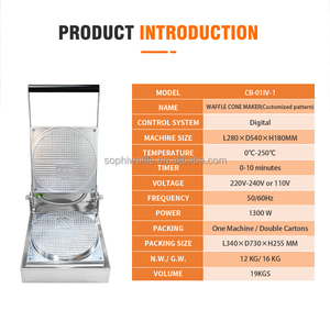 Machine professionnelle électrique pour gaufres, cornets de crème glacée et crêpes, avec plaque antiadhésive - Product Image 2