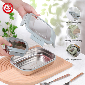 Boîte à lunch carrée hermétique en acier inoxydable avec couvercle en plastique et acier Boîte tiffin portable écologique - Product Image 4