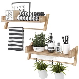 Wooden <b>Wall</b> Mount <b>Storage</b> Rack Rectangle <b>Hanging</b> Organizer For Kitchen Bathroom Towel And Utensil <b>Storage</b> - Product Image 2