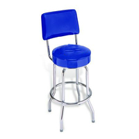 Promotion de marque personnalisée Cadre en acier chromé Anneau simple pivotant à 360 degrés Tabouret de bar rond haut en métal rétro Dossier imprimé