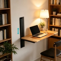 Bureau assis-debout moderne mural à double pied, réglable en hauteur électriquement, écologique et peu encombrant pour petite maison