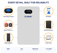 Batterie murale LiFePO4 SAMAS OEM 10,24 kWh 51,2 V 200 Ah Powerwall, 6000 cycles, à décharge profonde, pour stockage d'énergie domestique et système solaire de secours
