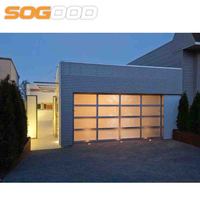 Porte de garage moderne 16x7 en verre dépoli, coupe-vent et étanche, avec ouverture latérale, double vitrage, pour villa résidentielle
