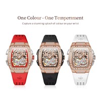 Unisex Automatische Skelett-Mechanische Uhr Hangzhou 24mm Silikonarmband Mode Diamant-Kristall Abend-Bankett-Kleideruhr