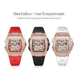 Montre automatique pour femme OUPINKE, squelette mécanique, bracelet rouge, mode, diamants, cristal, pour soirée et banquet - Product Image 5