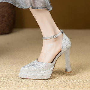 Escarpins tendance à bout pointu et bride cheville, talons épais, en cuir véritable, antidérapants, imprimés colorés, pour mariée - Product Image 4