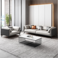 Ensemble de canapés carrés contemporains en similicuir avec fauteuil et ottoman – Mobilier de salon durable pour appartement et hôtel