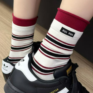 Women Striped Mid Calf <b>Socks</b> <b>Breathable</b> Jacquard Knit Casual Fashion Style - Product Image 3