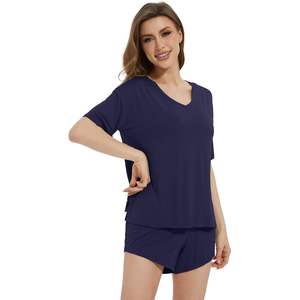 Ensemble de pyjama en viscose de bambou pour femmes, haut à manches courtes avec short, vêtements de nuit d'été, tailles S-XXL - Product Image 1