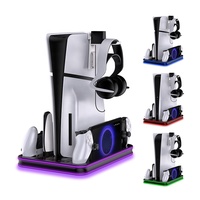 Base de refroidissement pour console JYS-P5201 avec éclairage RGB pour PS5 Slim, station de charge double et support de rangement