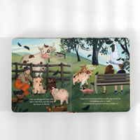 Impression de livres pour enfants avec logo personnalisé, reliure parfaite en carton, couverture rigide, pages couleur et plastification.