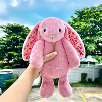 Boneka Kelinci Jellcatt UK Pink Bashful Bunny dengan Telinga dan Cakar Bermotif Bunga, Boneka Kelinci Lembut dengan Telinga dan Cakar yang Dapat Digerakkan