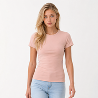 T-shirt à manches courtes col rond coupe ajustée avec logo personnalisé pour femme – Haut décontracté basique, conception OEM/ODM, vêtements de sport personnalisés avec logo