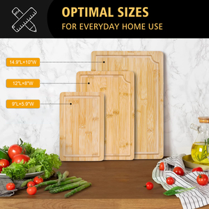 Gl Tùy Chỉnh 3Pcs Chặt Khối Tre Bằng Gỗ Thiết Lập Thớt Hội Đồng Quản Trị Với Nước Trái Cây Rãnh - Product Image 4