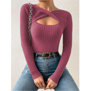 Ly915 2026 Nuovo Maglione Casual da <span class=keywords><strong>Donna</strong></span> a Maniche Lunghe, Design Slim con Taglio Intrecciato per l'Autunno - Product Image 1
