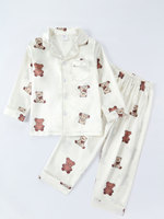 Nouveaux pyjamas en satin de style européen et américain pour garçons et filles, imprimés, à manches longues, vêtements de maison, ensemble deux pièces