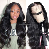 Perruque brésilienne Remy en cheveux humains, transparente 13x4 pour Lace Front, souplesse naturelle, densité 180%, longue, sans nœuds, directement de l'usine