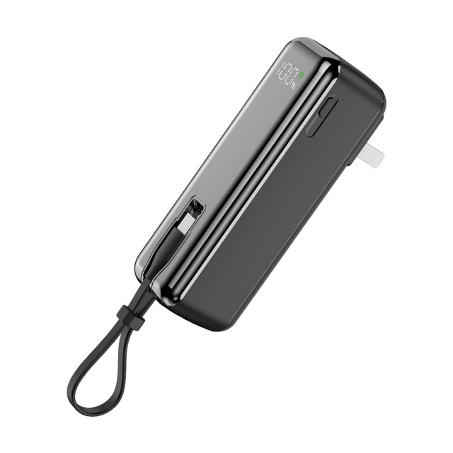 Built-in Cable & Universal Plug 5000mAh Li-Polymer USB-C LCD Display 20W Quick Charge Portable Power Bank for Phones