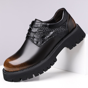 Chaussures en cuir épaisses pour hommes, à lacets, marron et noir, style Derby, décontractées, grandes tailles 47 48, style rétro - Product Image 1