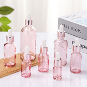 Flacone in Vetro <span class=keywords><strong>Rosa</strong></span> per Cosmetici e Oli Essenziali 10-100ml, Bottiglia per Siero Liquido con Contagocce - Product Image 2