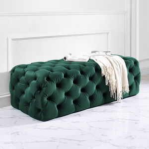 Roosen High Quality Modern American Style Wood Bench Tufted Button Velvet <strong>Queen</strong> Ottoman Sofa <strong>Stool</strong> - Product Image 1