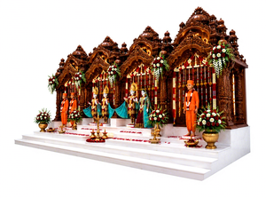 Grand Akshardham Inspired Hand-Carved Wooden Hindu <b>Mandir</b> for Temple, Community Prayer Hall & Religious Center Manufacturer USA - Product Image 6