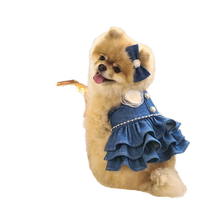 Jupe salopette classique en denim mélangé coton style Hong Kong pour chien, automne et hiver, pour Teddy Bichon, Guangdong PET-DMGD282B, vêtements pour animaux de compagnie