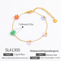Bracelet et collier SUMMLY en acier inoxydable plaqué or 18 carats, ensemble de bijoux fantaisie avec perles en forme de fleurs colorées.