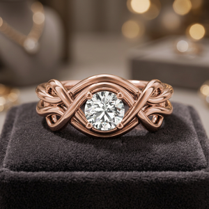 Anillo de Compromiso con Nudo Celta y Diamante Cultivado en Laboratorio de Corte Redondo, Oro de 10K, 14K, 18K, Plata 925, 935, Joyería Fina - Product Image 1